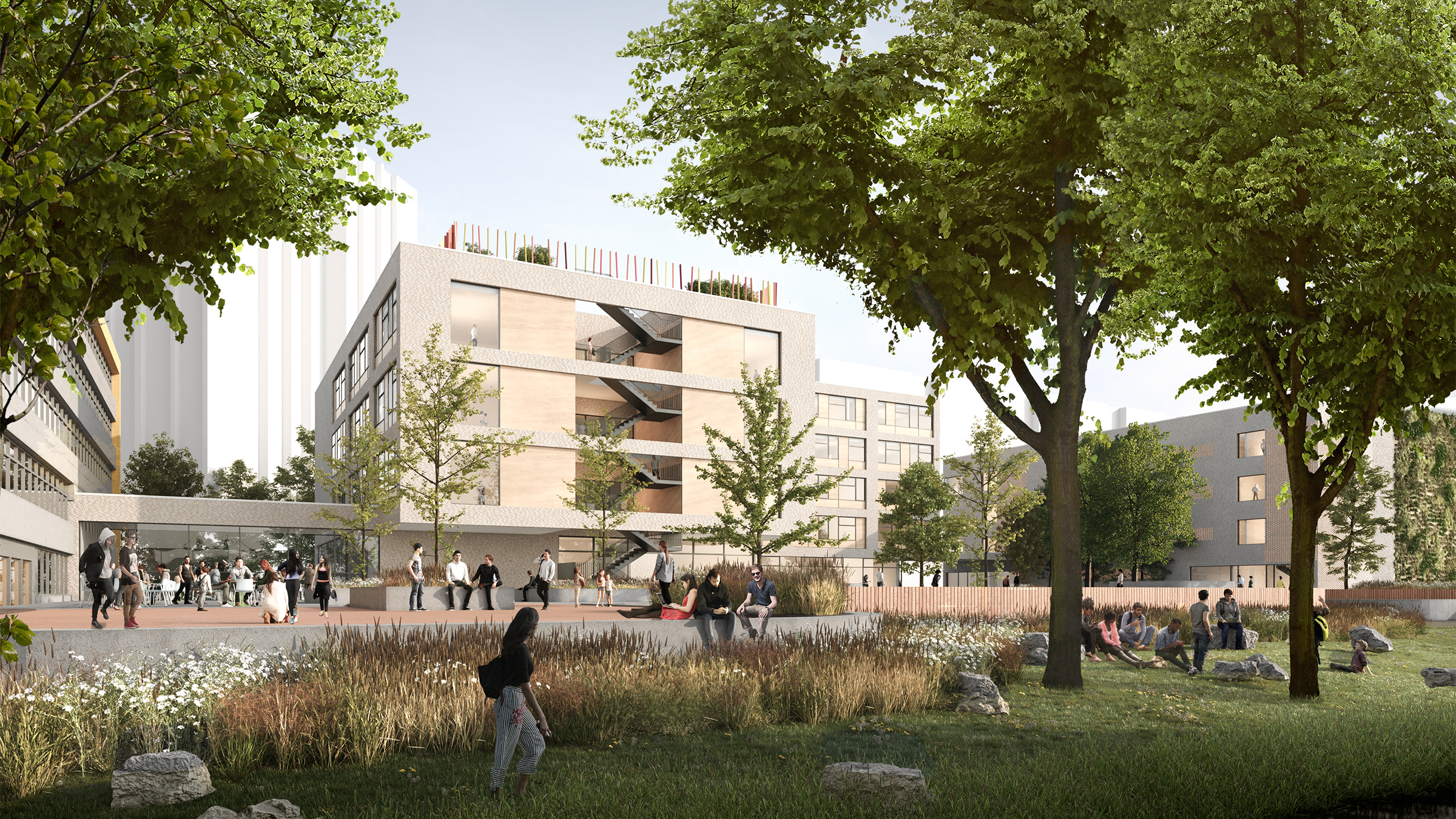 Erweiterung Schulcampus Sandinostraße | Visualisierung Außen