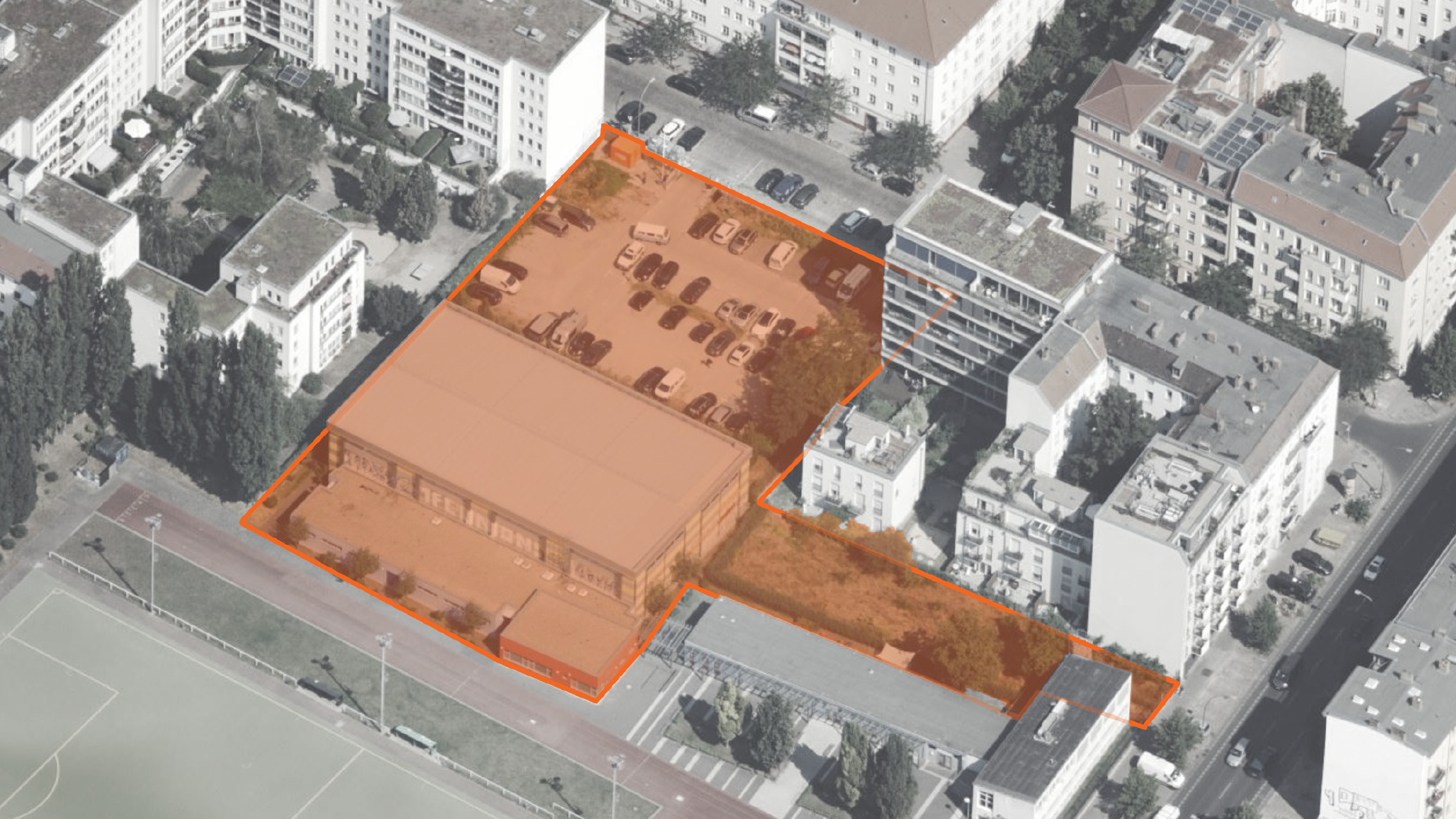 Temporärer Filialstandort in Holzmodulbauweise | Luftbild Planungsparameter